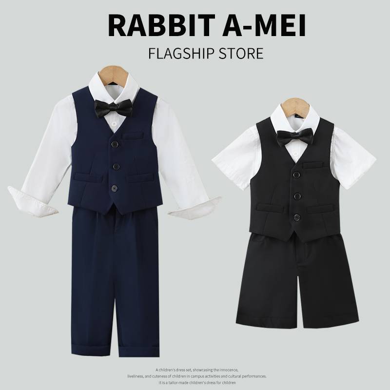 Children's boy dresses small suit jacket, Xiahua boy boy British host, bib pants piano performance service
