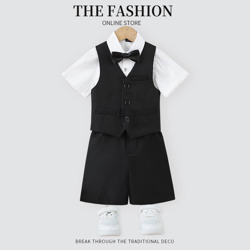 Children's boy dresses small suit jacket, Xiahua boy boy British host, bib pants piano performance service