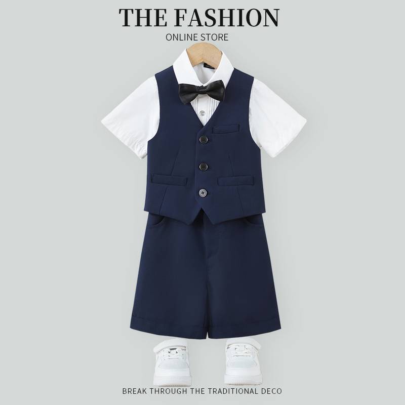 Children's boy dresses small suit jacket, Xiahua boy boy British host, bib pants piano performance service