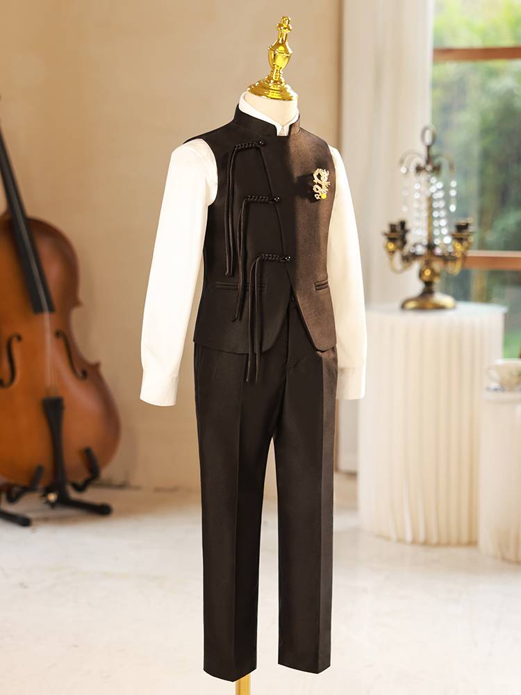 Boys Chinese suit vest host dresses, children's suit horse clip summer new piano performance clothes