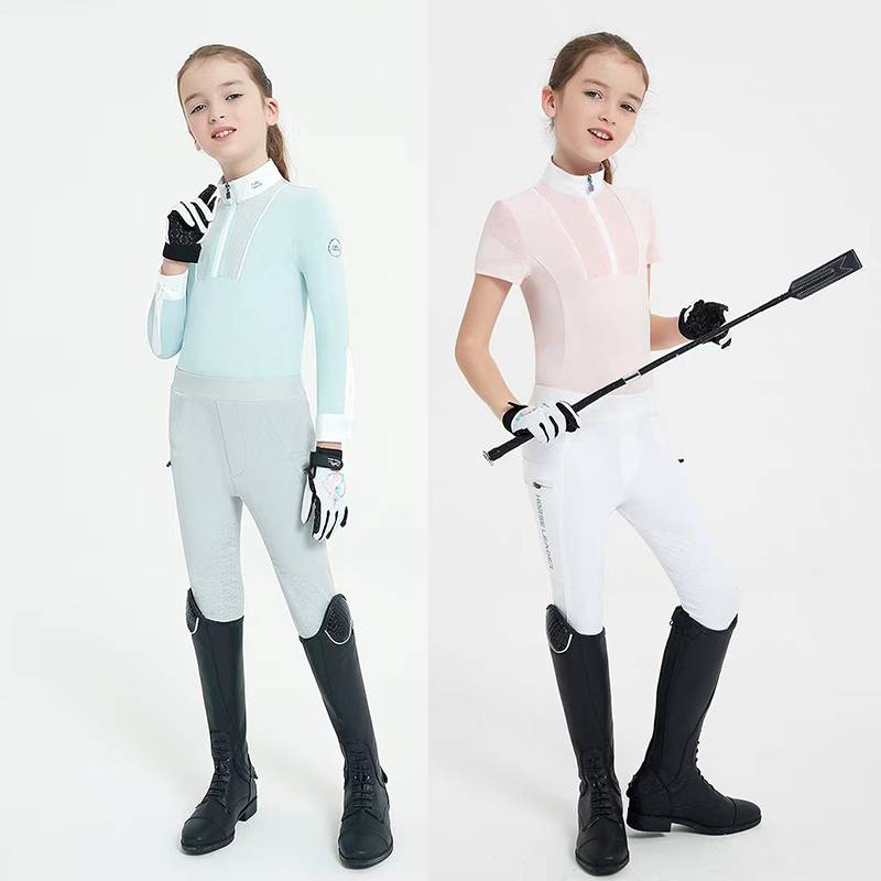 Children's Equestrian Top Spring and Autumn Riding Sunny Sunny Sleeve Girls Summer Horse Riding Training Speed ​​Harlin Short Sleep T