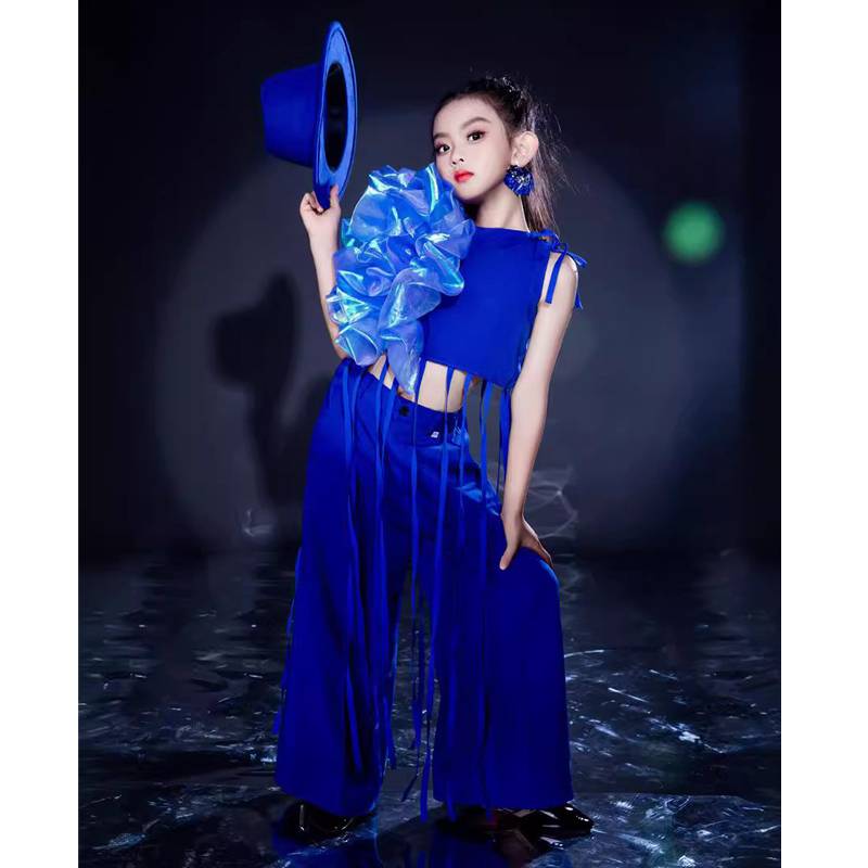 Girls' Walking Tide Clothing Creative Blue and Green West Pants Set Modern catwalk model Liuyi Padamine
