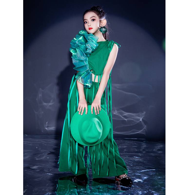 Girls' Walking Tide Clothing Creative Blue and Green West Pants Set Modern catwalk model Liuyi Padamine