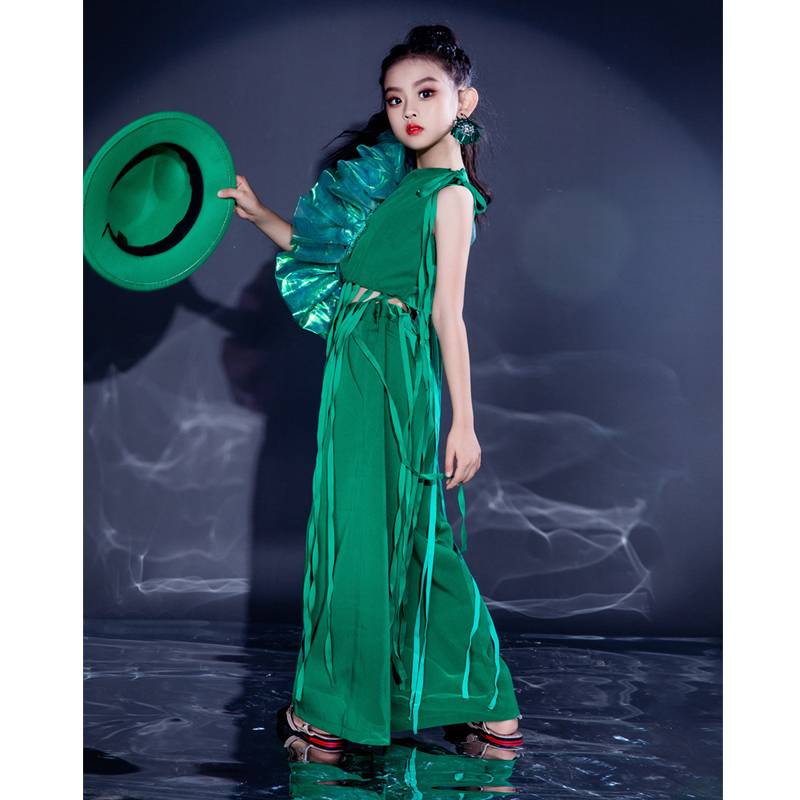 Girls' Walking Tide Clothing Creative Blue and Green West Pants Set Modern catwalk model Liuyi Padamine