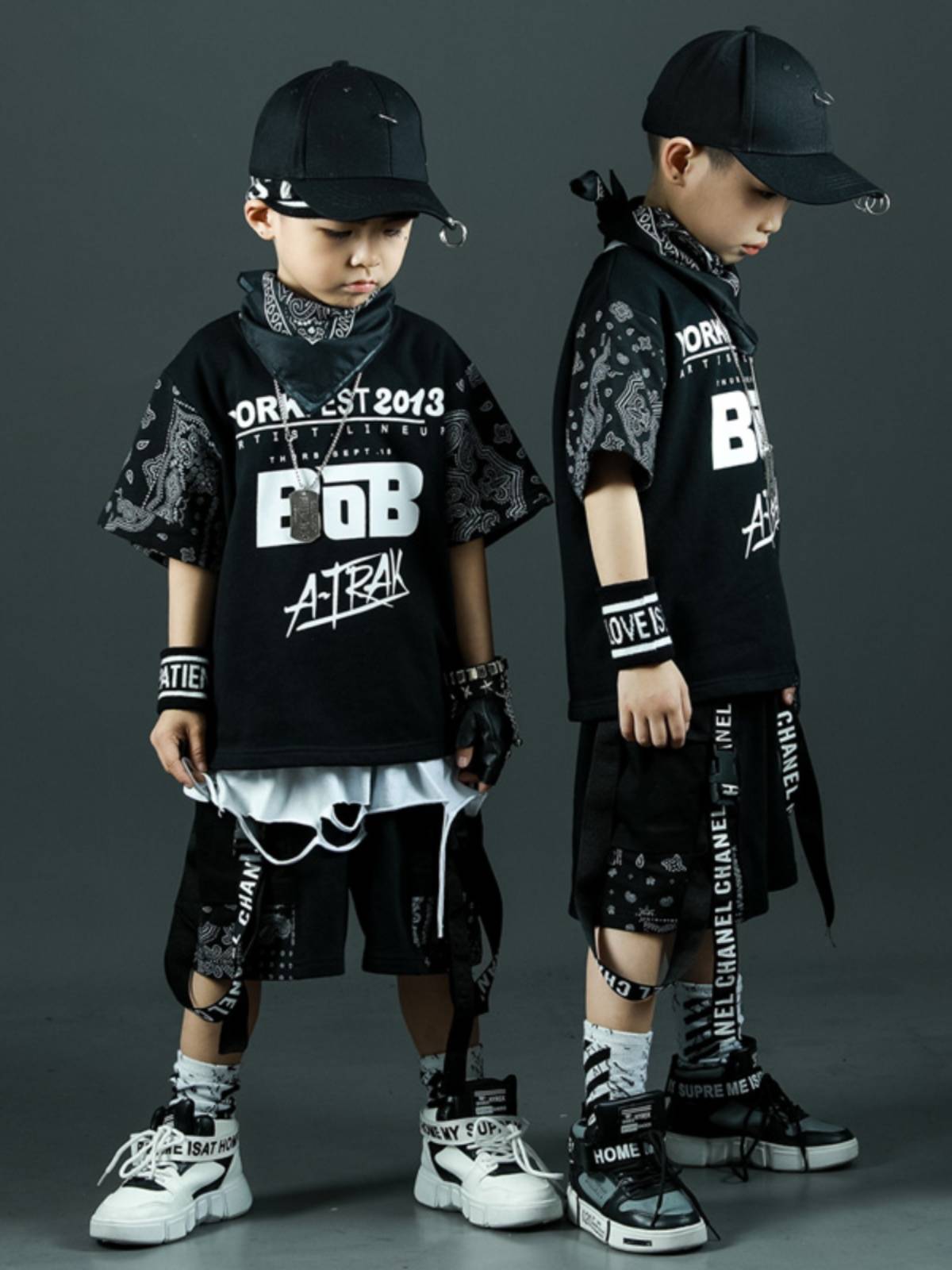 Children's performance service in summer new little boy hip -hop trendy set children's catwalk shelf shelf table acting clothes