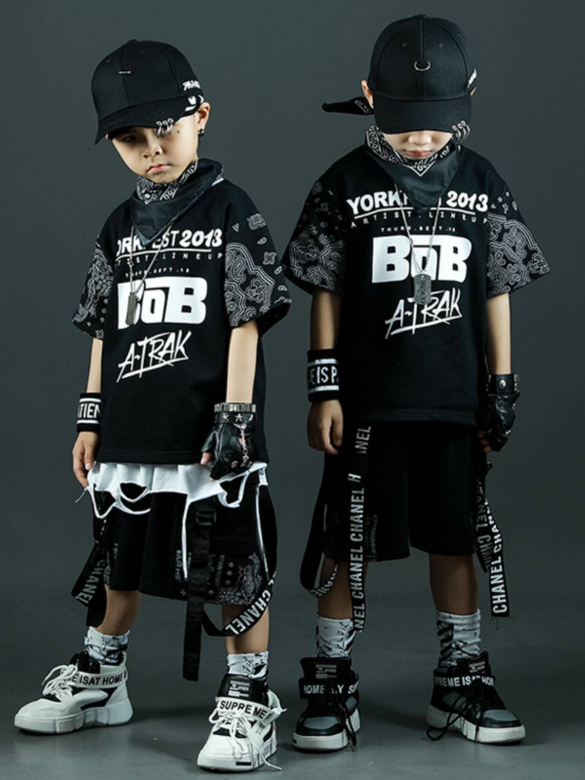 Children's performance service in summer new little boy hip -hop trendy set children's catwalk shelf shelf table acting clothes
