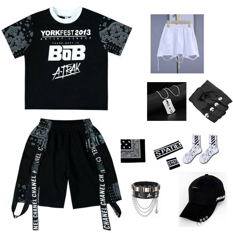 Black short sleeves + black shorts + white rags + caps + collars + wrists + socks + scarf + gloves one + bracelets