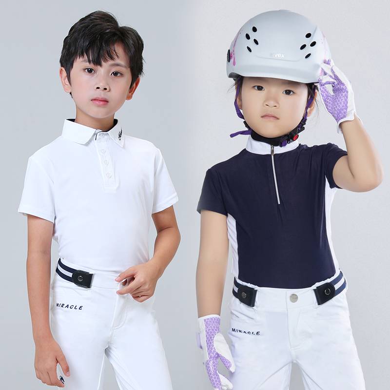 Children's professional equestrian short -sleeved T -shirt horse ride equipment boys girls girls summer competition quick -drying and breathable knight shirt