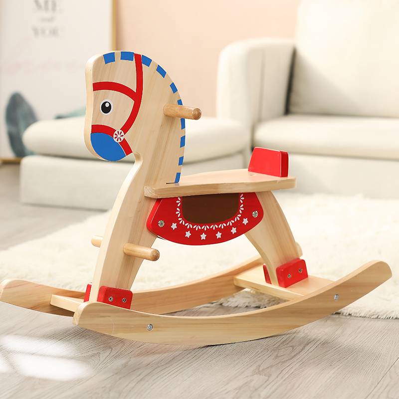 Children's real wood shake horse Trojan ins horses in Nordic Wind Wood -made rocking chair adults can take baby toys 1 year old gift