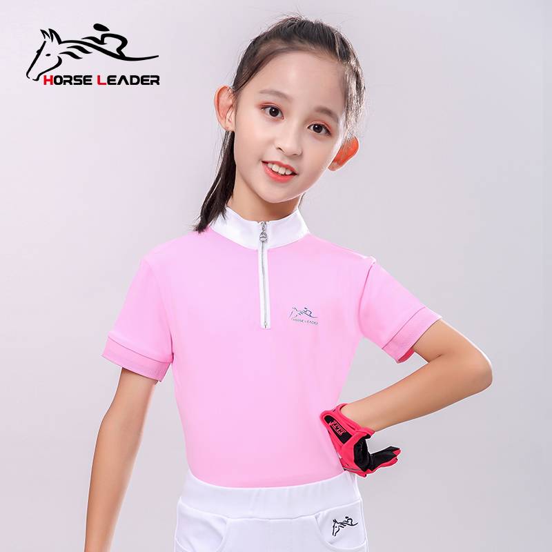 Summer Children's Equestrian Equipment Set Imported Speed ​​Dry Riding T -shirt Standing Short -sleeved Women's Equestrian Clothing Half -sleeve