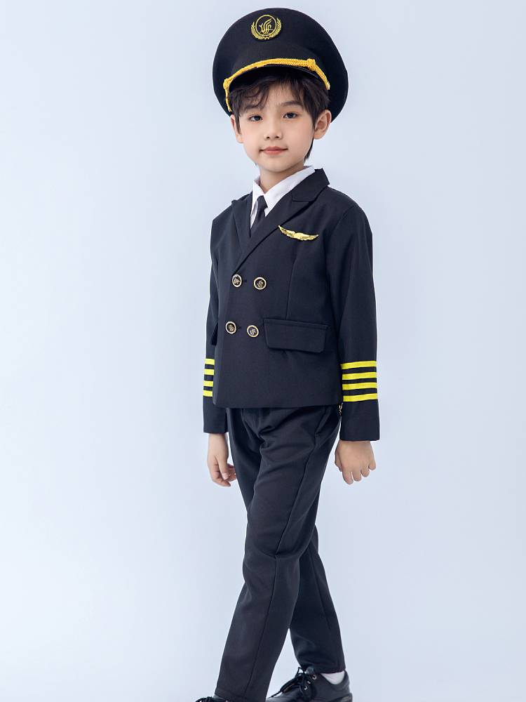 Children's Chinese Captain Air Sister Uniform Primary School Student Vests Airlines Pilot's Walk Show Performance Professional Clothing