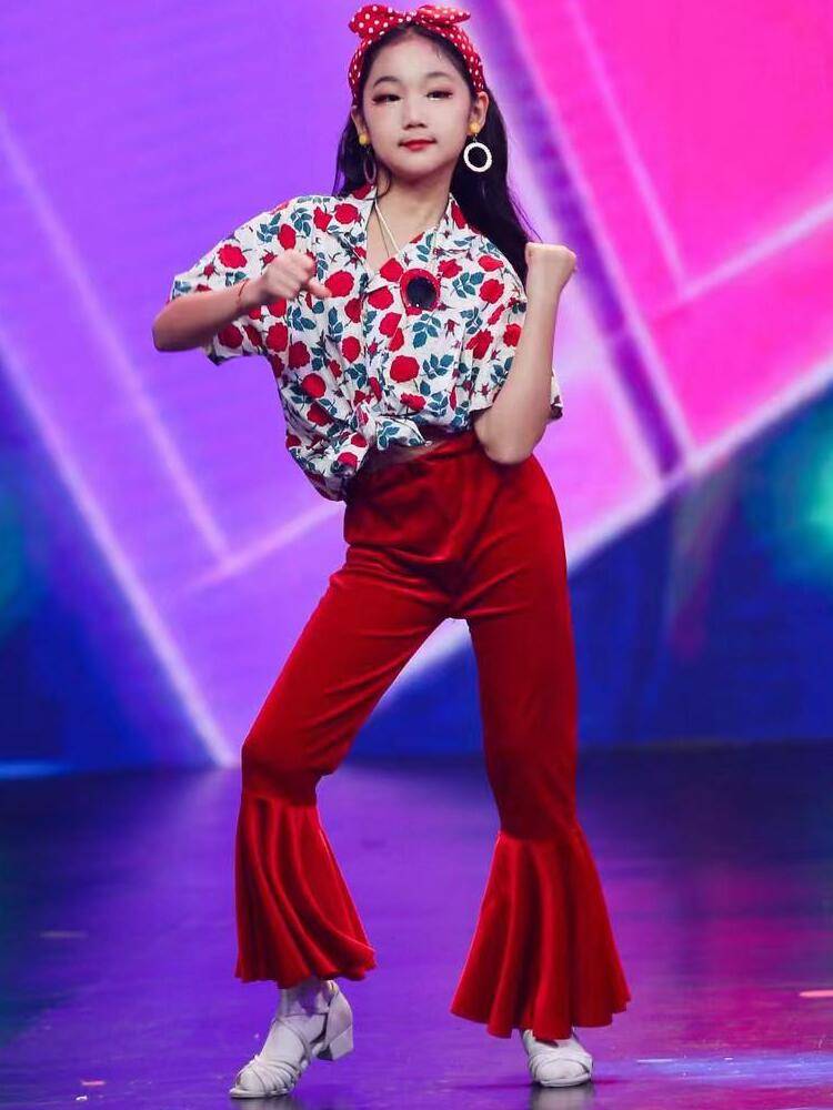 Kindergarten Children's Retro Port Wind Performance Server Shirt Fleear Pants Set Girl Care Messenger Dance Performance