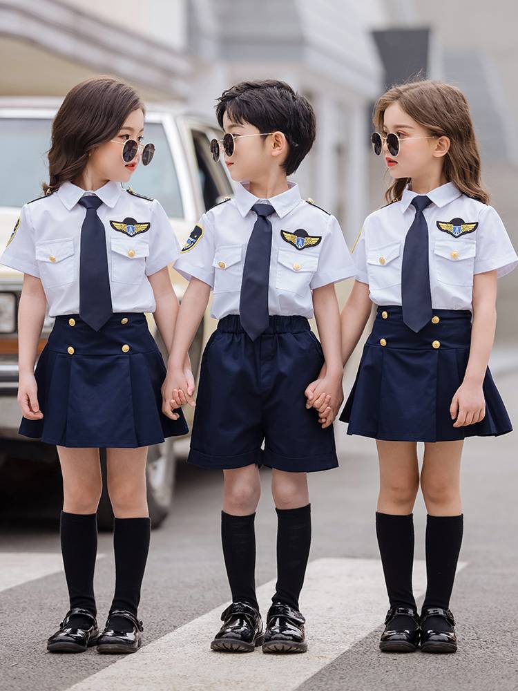 Captain Uniform Children's role -playing clothing police service Air Force stewardess boys, girl pilot children police service