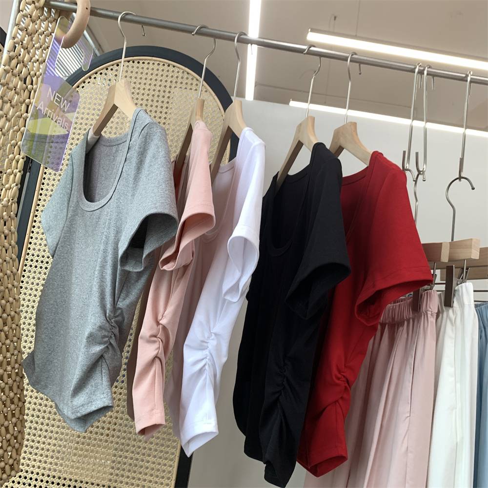 T88126 High Miman Cotton waist U -short -sleeved short -sleeved T -shirt Loose cotton Washed Wary Wide Pants Set 2 pieces 0.45kg