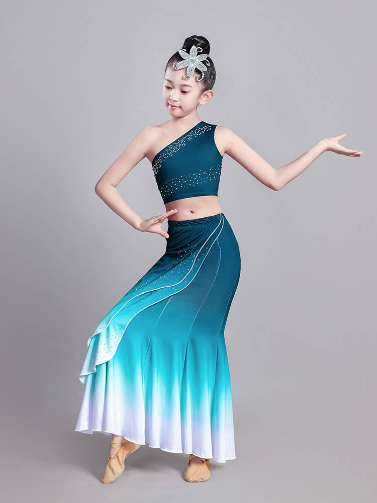 Children's Dai dance performance service girl Dai clothing peacock dance dance bag hip fishtail skirt young children national performance service