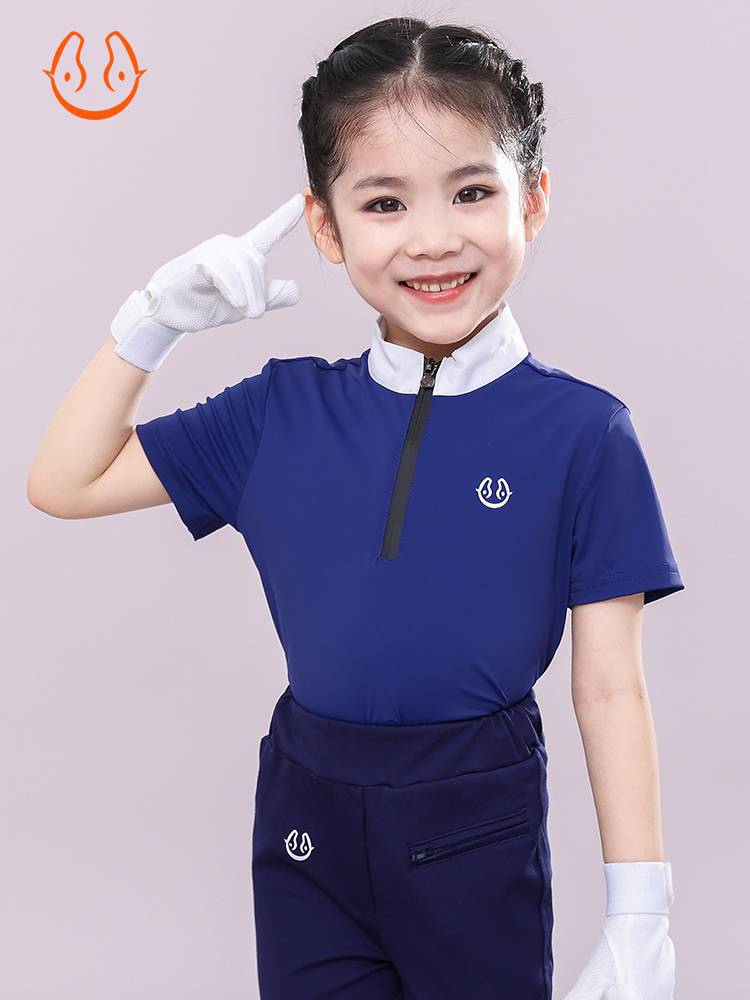 Yuema Hui Summer Children's Equestrian T -shirt Short -sleeved Horse Riding Clothing High Bomb Speed Dry Sweet Short Sleeve Disorders Riding clothes