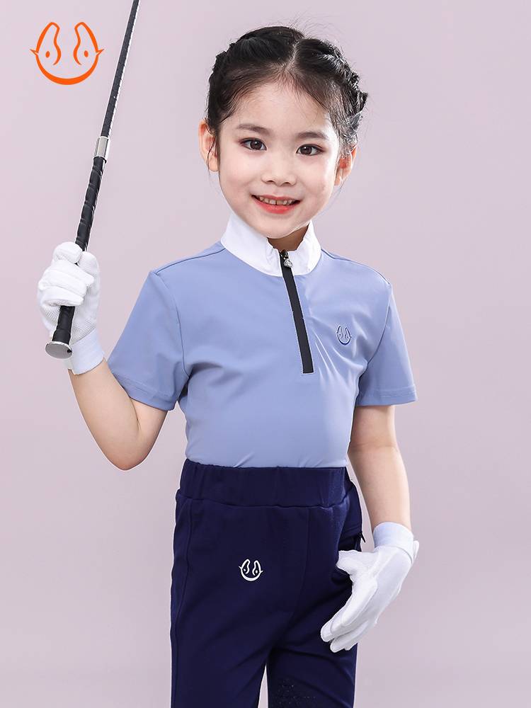 Yuema Hui Summer Children's Equestrian T -shirt Short -sleeved Horse Riding Clothing High Bomb Speed Dry Sweet Short Sleeve Disorders Riding clothes