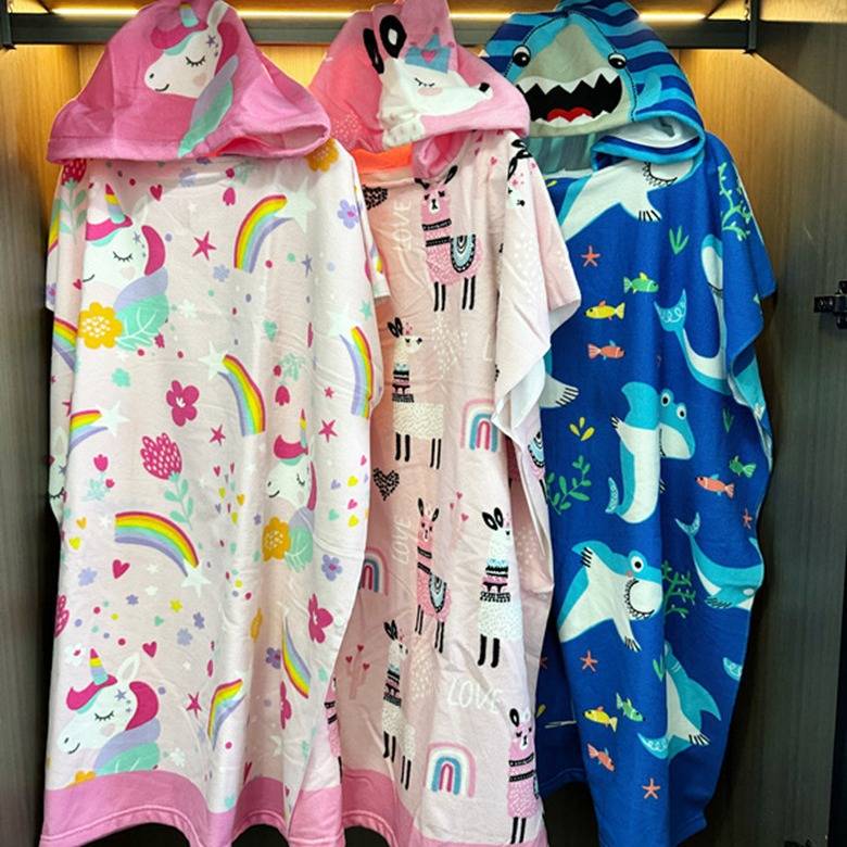 Increase the size of a cartoon with hat, children's bath towel cloak, bathrobe can be worn in summer fast bath, bathing, swimsuit non -pure cotton