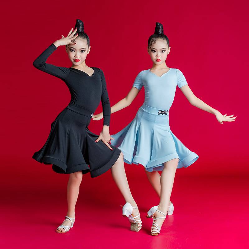 Children's Latin dance service children's long -sleeved professional Latin dance competition test service girl spring and summer dance skirt performance service