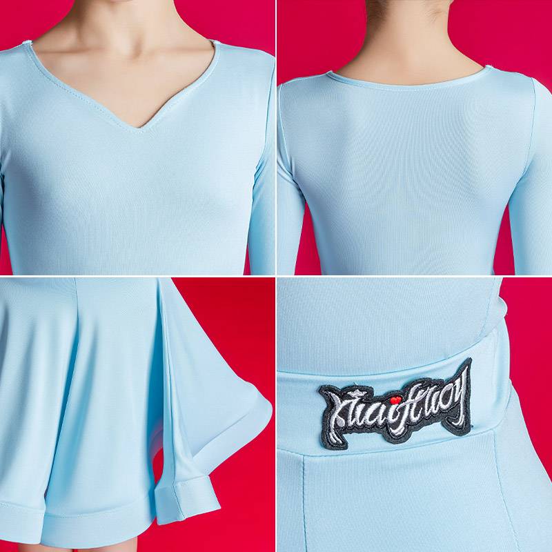 Children's Latin dance service children's long -sleeved professional Latin dance competition test service girl spring and summer dance skirt performance service