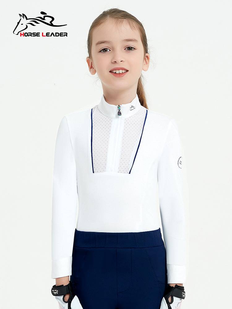 HorseLeader spring and summer children's equestrian equipment long -sleeved T -shirt speed puppet art competition test stand -up collar shirt