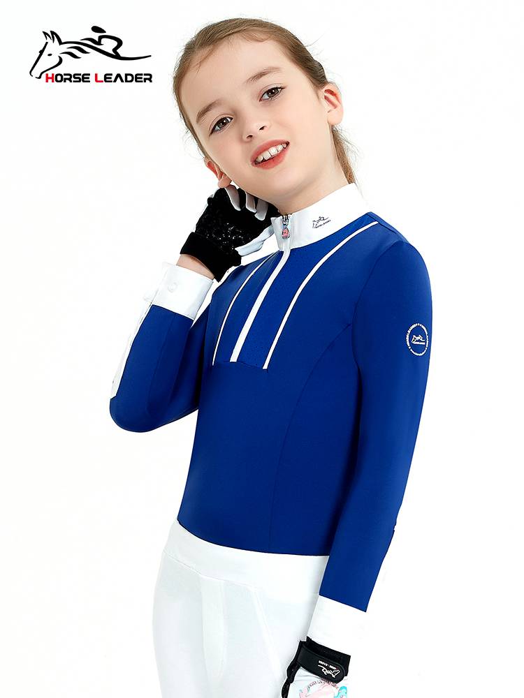 HorseLeader spring and summer children's equestrian equipment long -sleeved T -shirt speed puppet art competition test stand -up collar shirt
