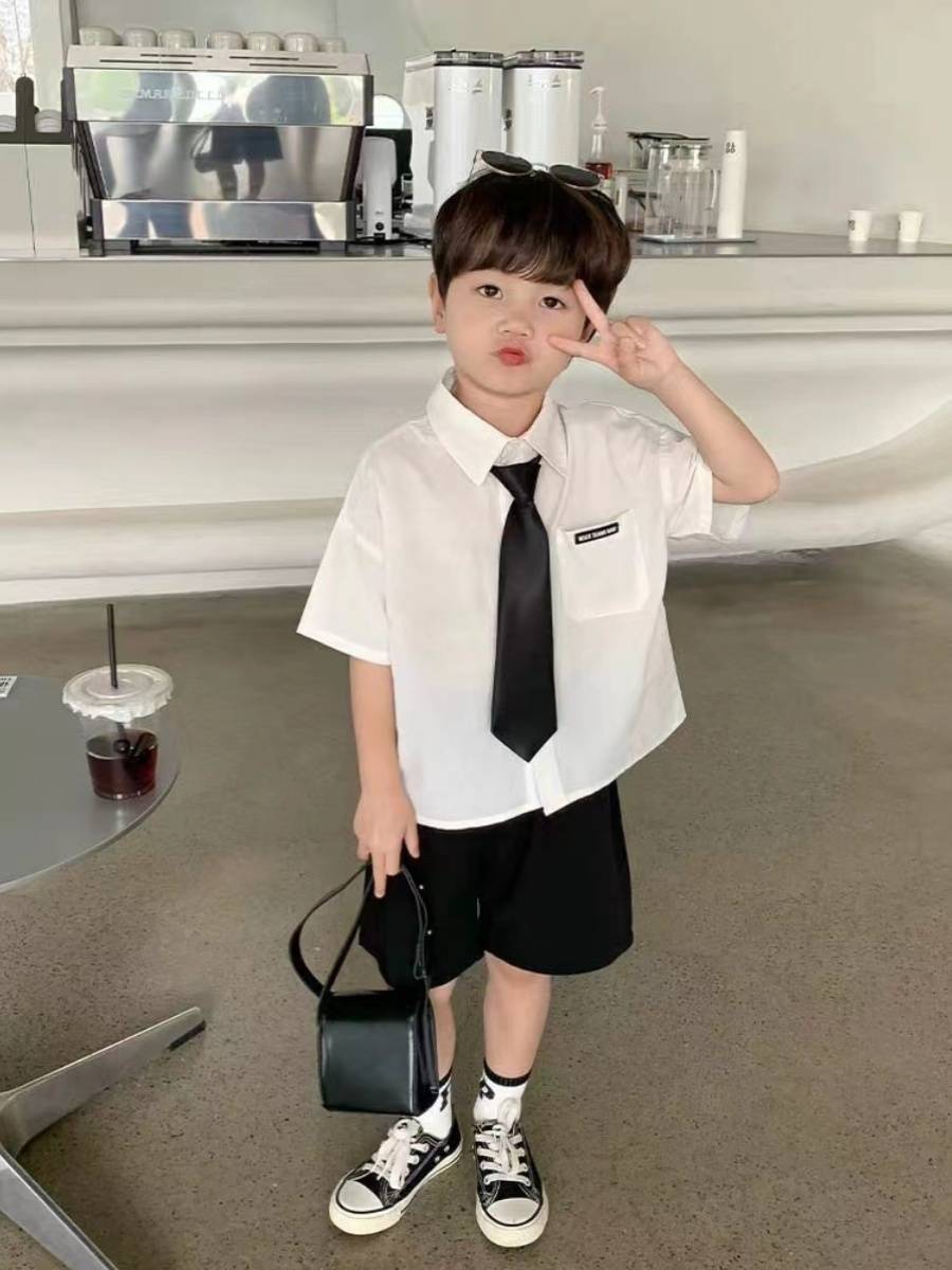 Children's short -sleeved shirt school uniform school uniforms men's and women's set of kindergarten graduation photos performance suits chorus service