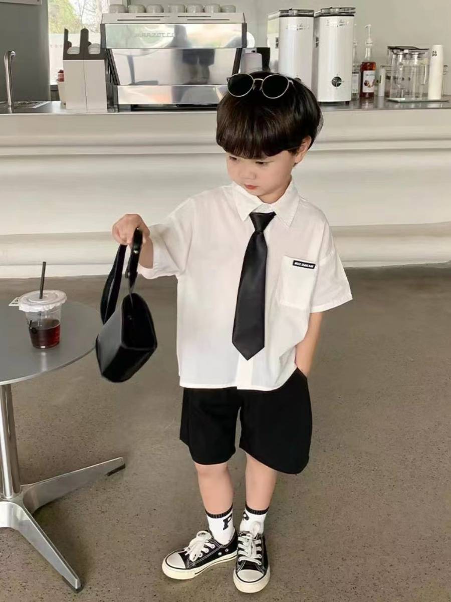 Children's short -sleeved shirt school uniform school uniforms men's and women's set of kindergarten graduation photos performance suits chorus service