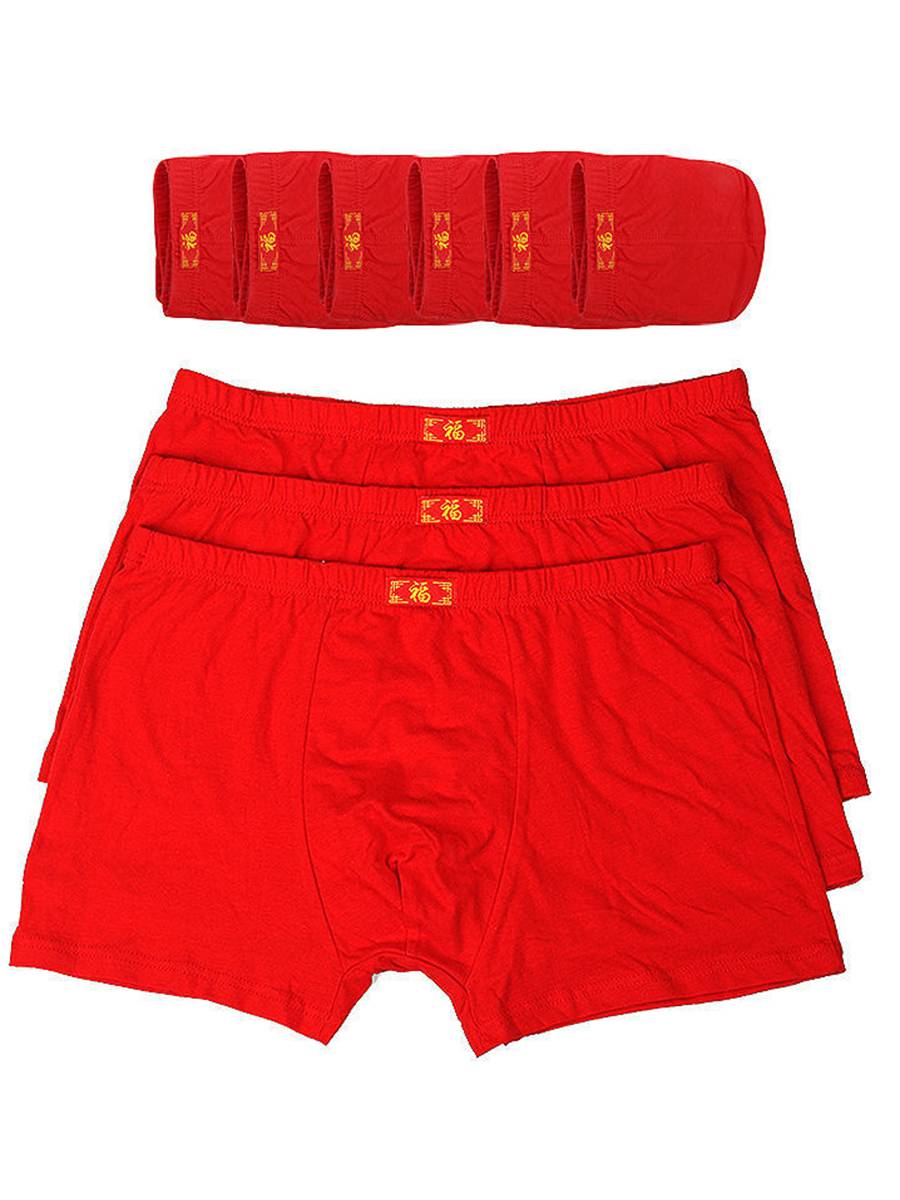 Men's underwear red natal four -corner pure cotton brand authentic 2024 new summer men's male antibacterial medium waist