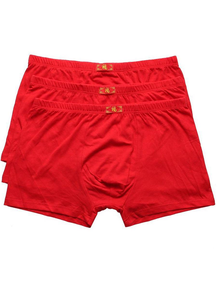 Men's underwear red natal four -corner pure cotton brand authentic 2024 new summer men's male antibacterial medium waist