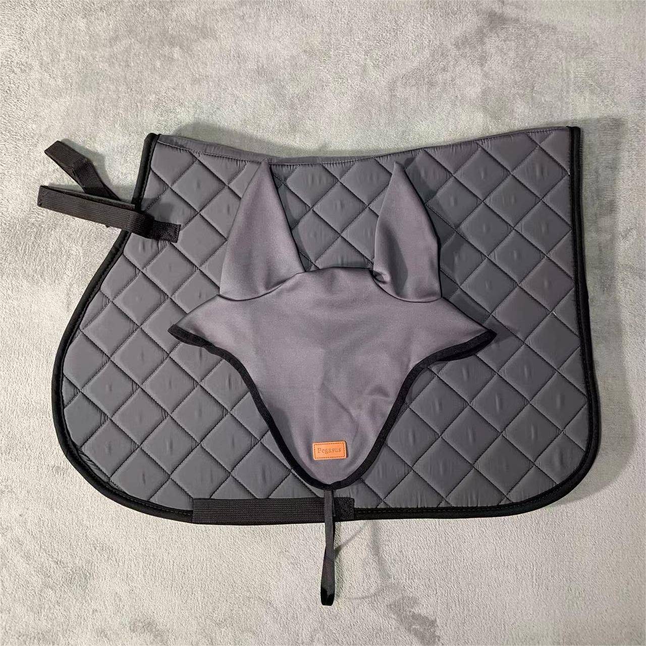 A gray sweat mask