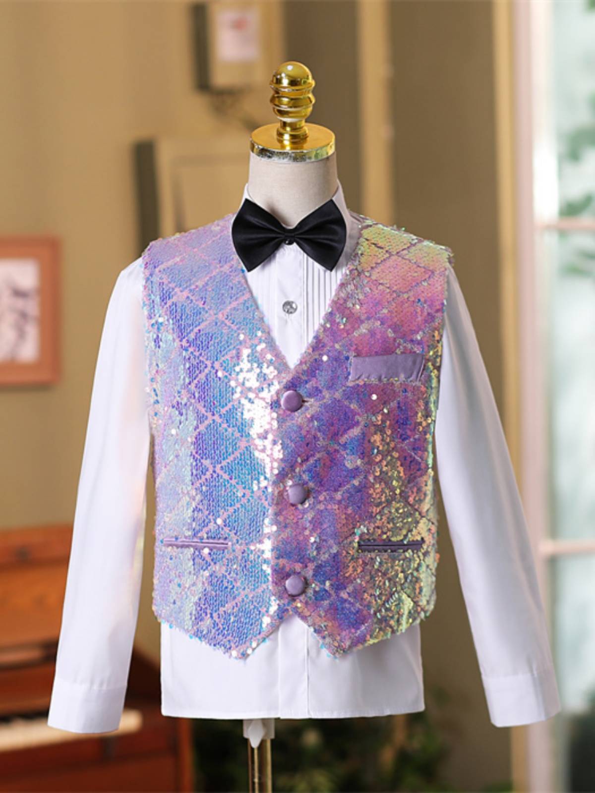 Boys host dress spring and summer new children's sequins suit model model show Chao children piano performance service