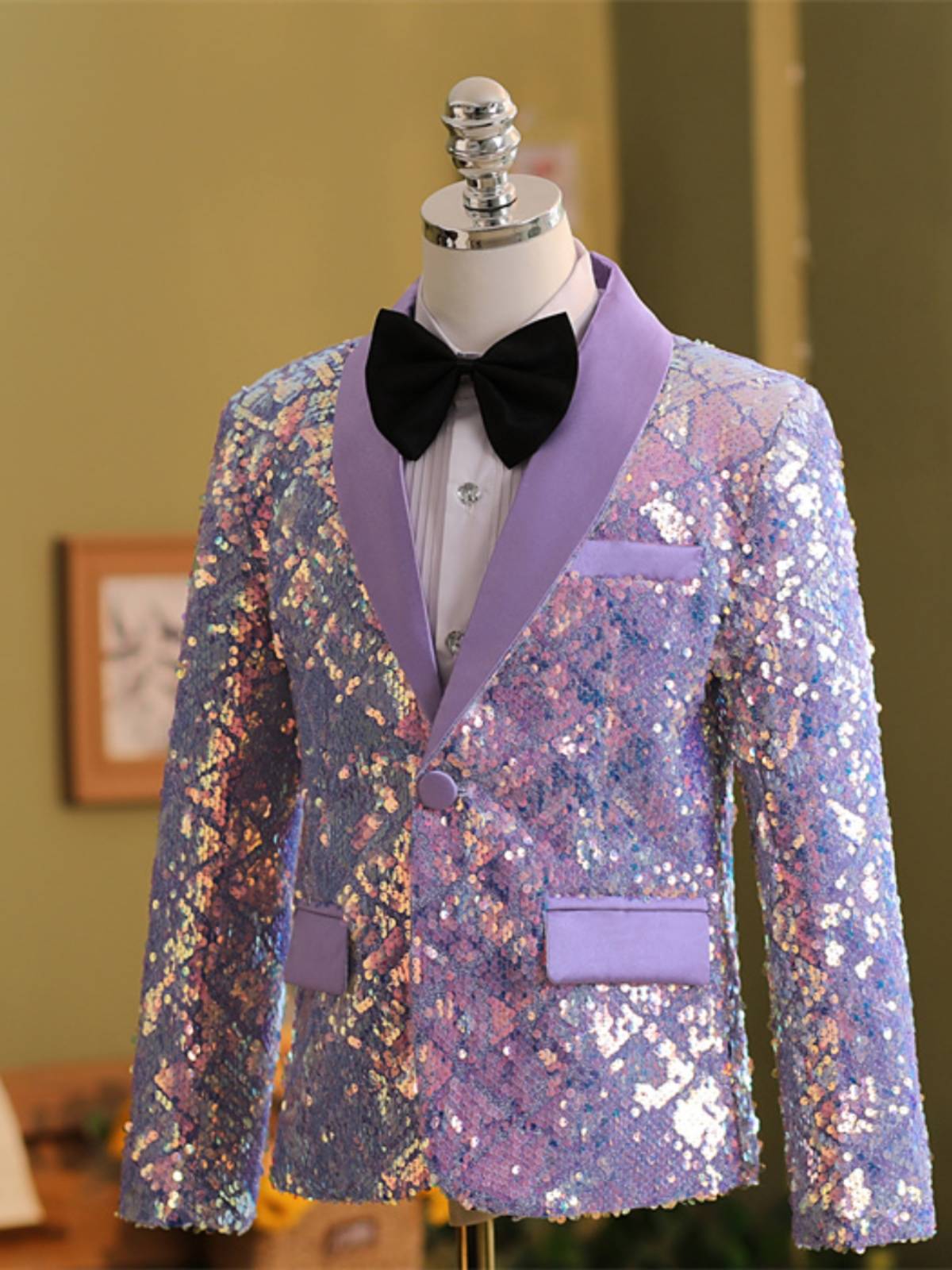 Boys host dress spring and summer new children's sequins suit model model show Chao children piano performance service