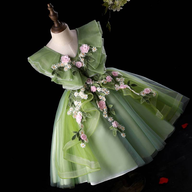Girls' Dress Princess Skirt Popular Skirt Children's Walking Host Piano Performance Service Birthday Flower Children's Wedding Skirt Summer