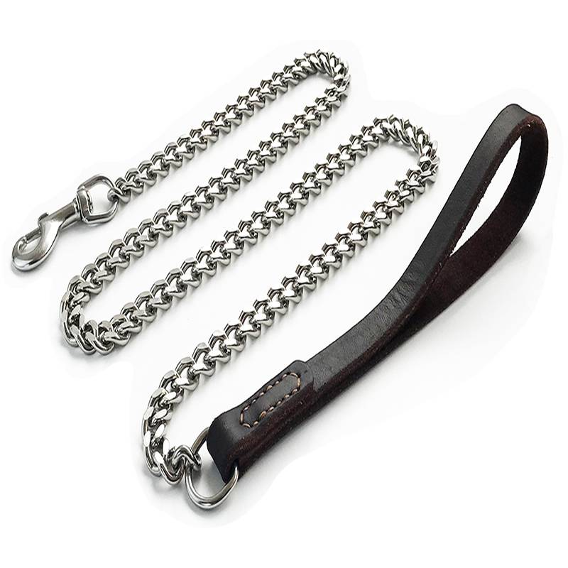 Cowhide soft leather traction dog supplies stainless steel medium -sized dog rope K large dog golden hair horses dog chain high