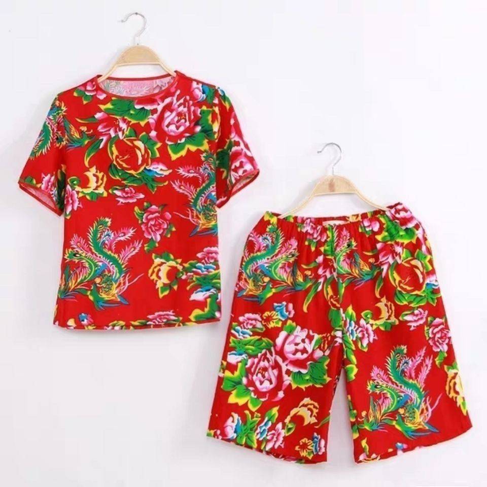 Live -streaming roads, northeast large flower cloth short -sleeved shorts, T -shirts, funny Northeast two people transferring artifacts