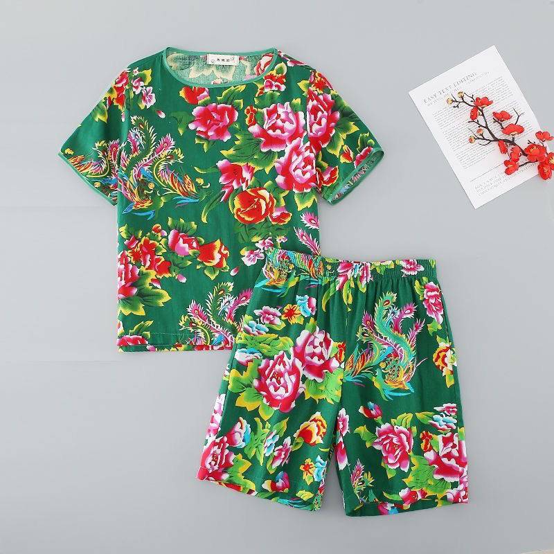 Live -streaming roads, northeast large flower cloth short -sleeved shorts, T -shirts, funny Northeast two people transferring artifacts