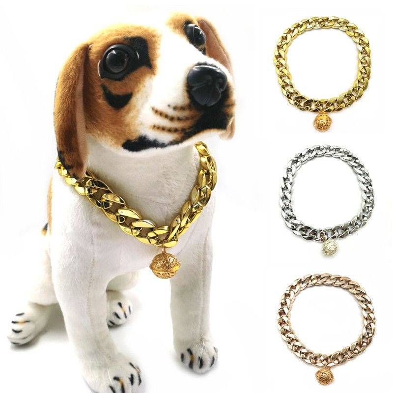 Bringing bell pet necklace method teddy dog big gold chain decorate small and medium -sized dogs and cat gold neck