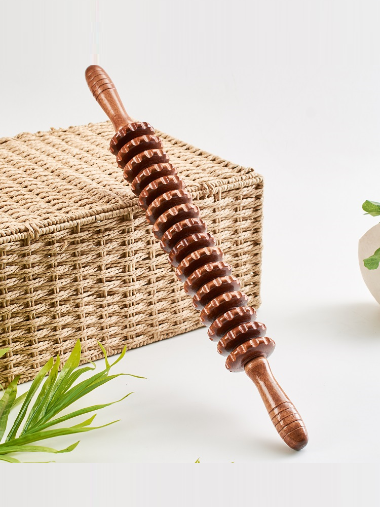 Wooden muscle relaxation wolf tooth rod massage rolling axis fitness meridian yoga stick stabilization neck roller wheel massage stick