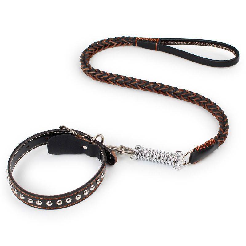 Xinjiang Tibet dog traction rope medium large dog cowhide dog chain leather neck, moral golden wool explosion