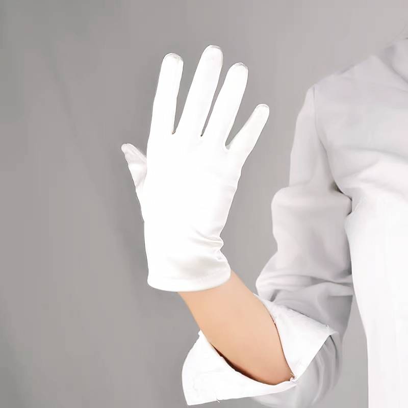 Short -shiny superb satin face black red and white dance performance performance bride wedding dress ritual gloves