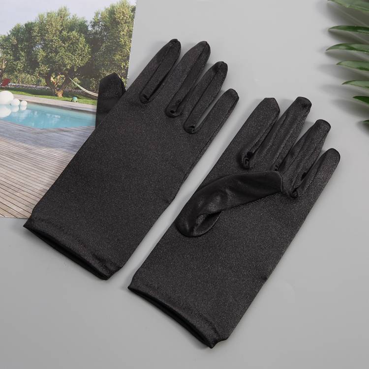 Short -shiny superb satin face black red and white dance performance performance bride wedding dress ritual gloves