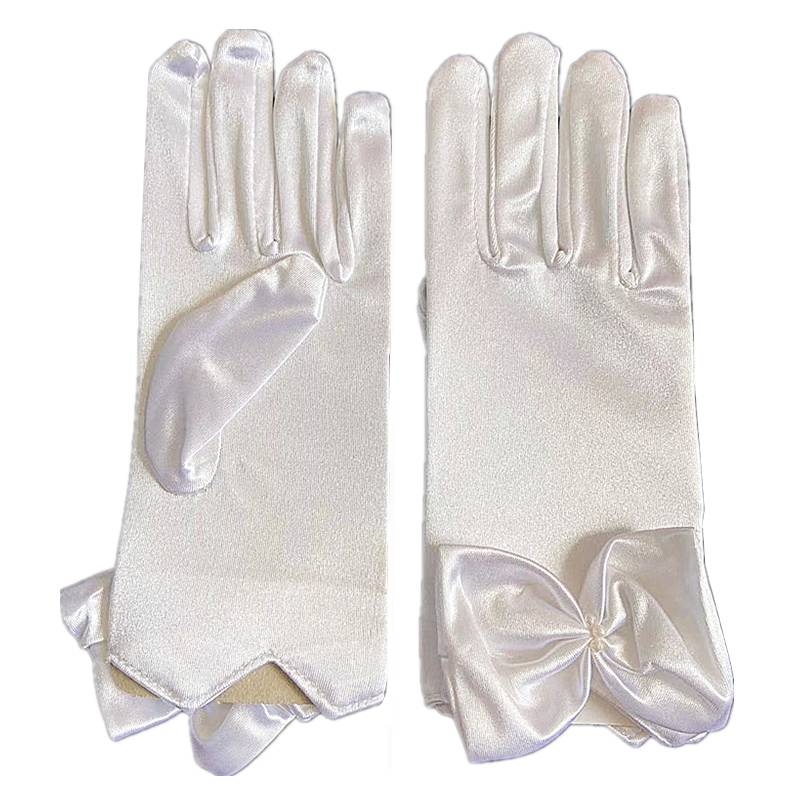 Short -shiny superb satin face black red and white dance performance performance bride wedding dress ritual gloves