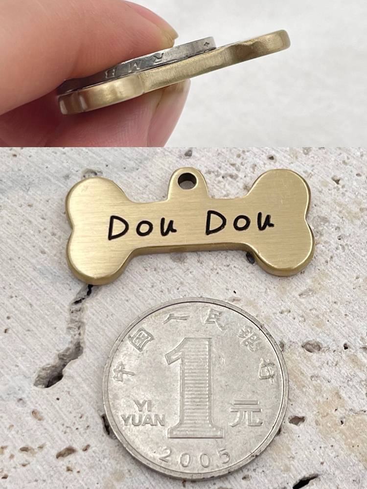 Personality minimalist, solid, solid brass dog brand anti -lost pet identity card laser carving real cowhide collar jewelry