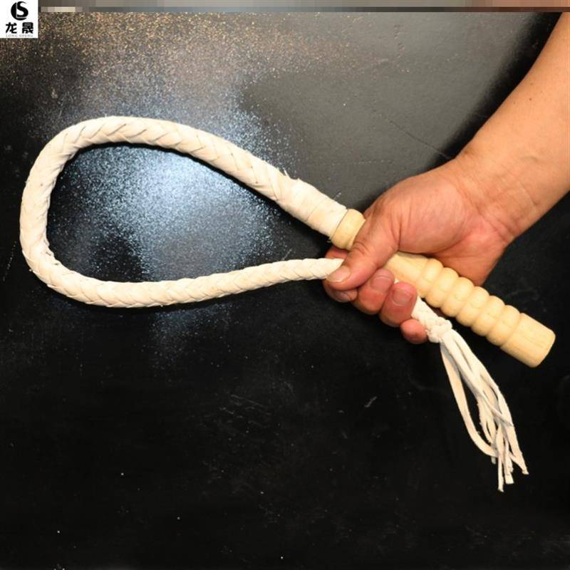 1 metre white, pure oxen whip, wood handle