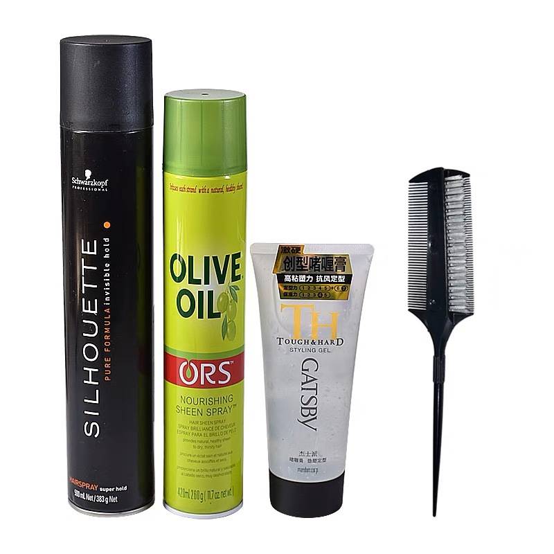 Latin dance competition hairstyle, glue spray gel combed black head plate hair setting tool, modern dance