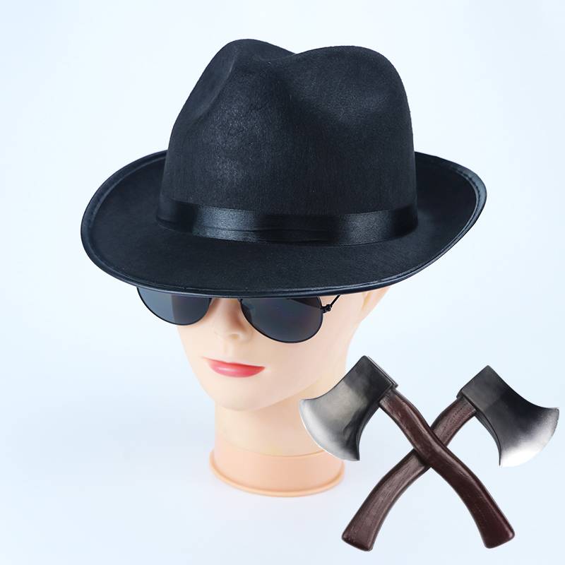 A grown man's hat, a black-boxed cyborg, two axes