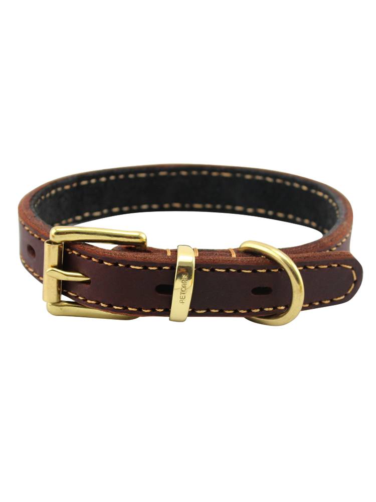 Petcare solid brass buckle header cowhide loop calf leather collar dogs circle neck ring neck dog circle