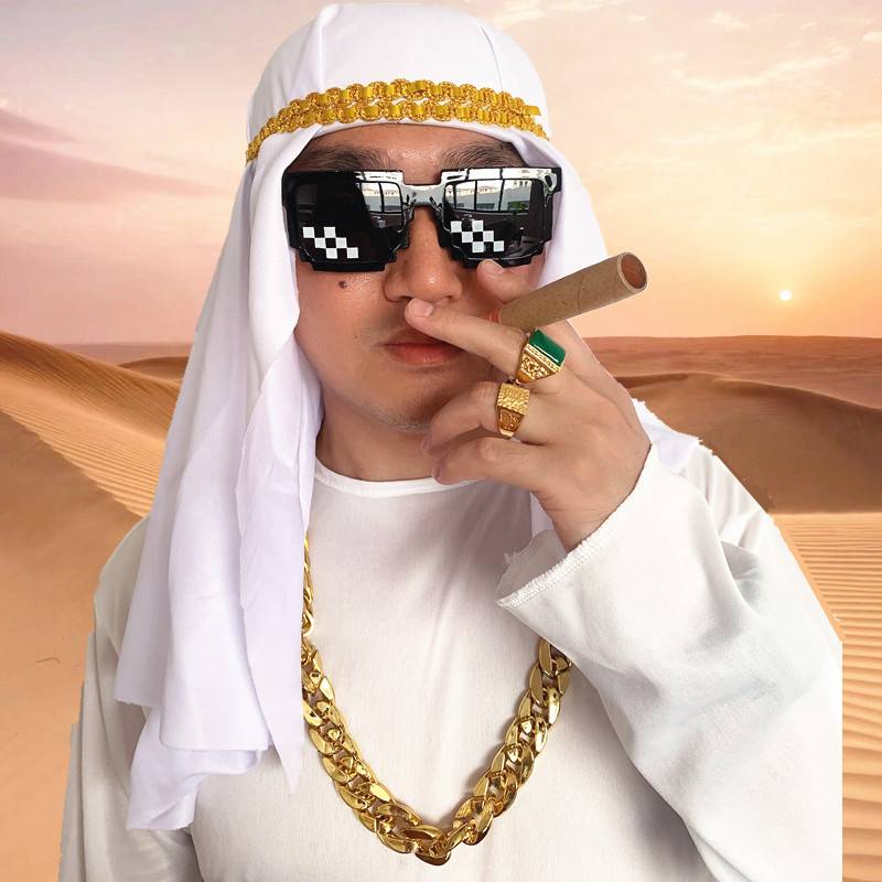 Internet celebrity Arabic big gold chain simulation prop Men's coarse fake gold local tyrant plastic necklace sunglasses live decoration
