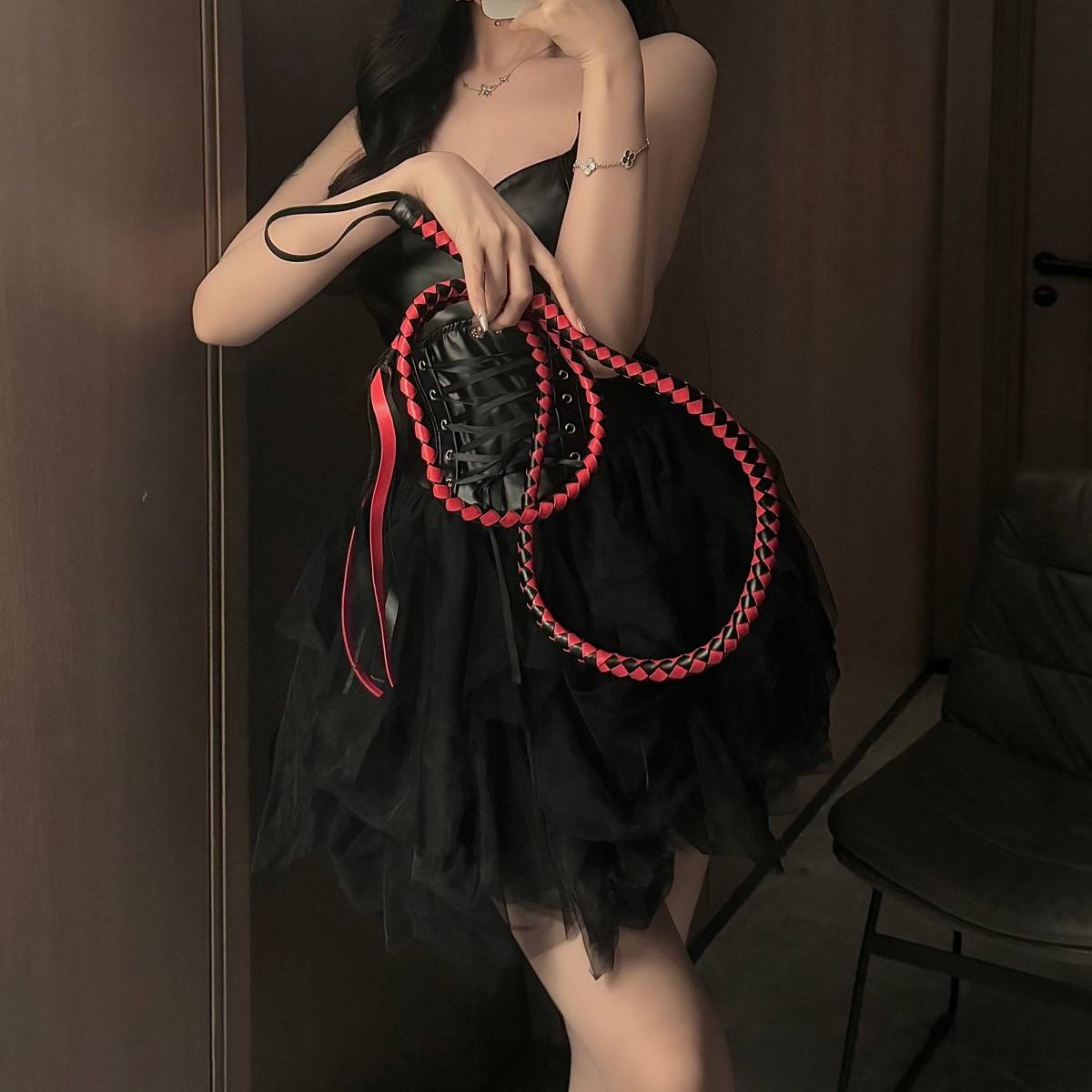 Little leather whip black whip, sheep, long leather whip PU Black COS Knight Equipment Fitness Sanbi Snake whip